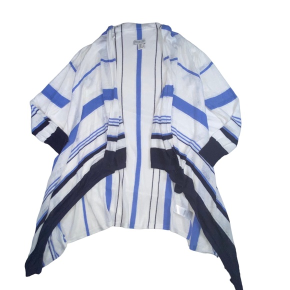 Rachel Zoe Linen Blend Open Blue Striped Lightweight Cardigan Sweater Medium - Picture 2 of 12